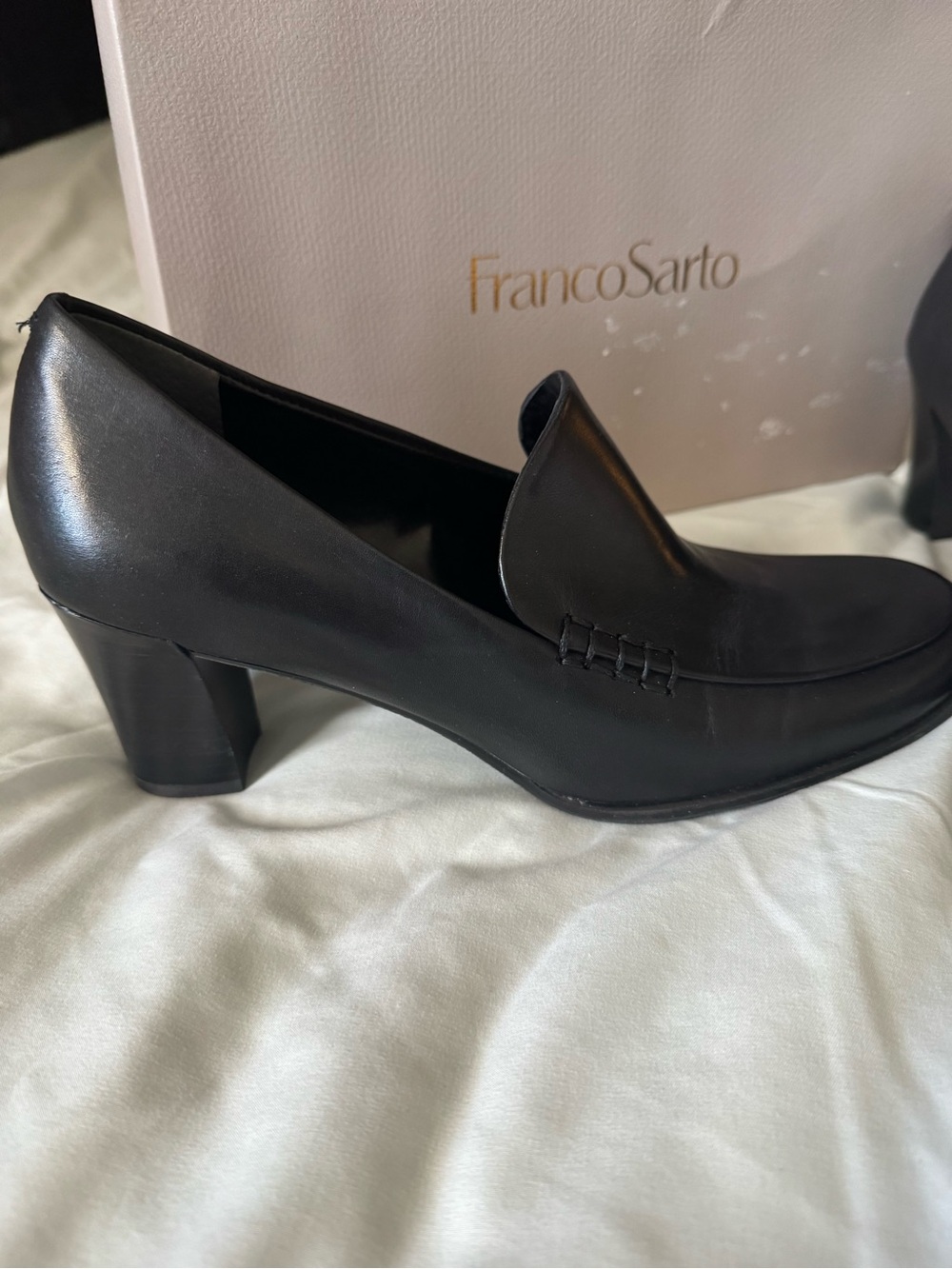 Franco Sarto Leather Women’s Slip-On Heeled Loafers